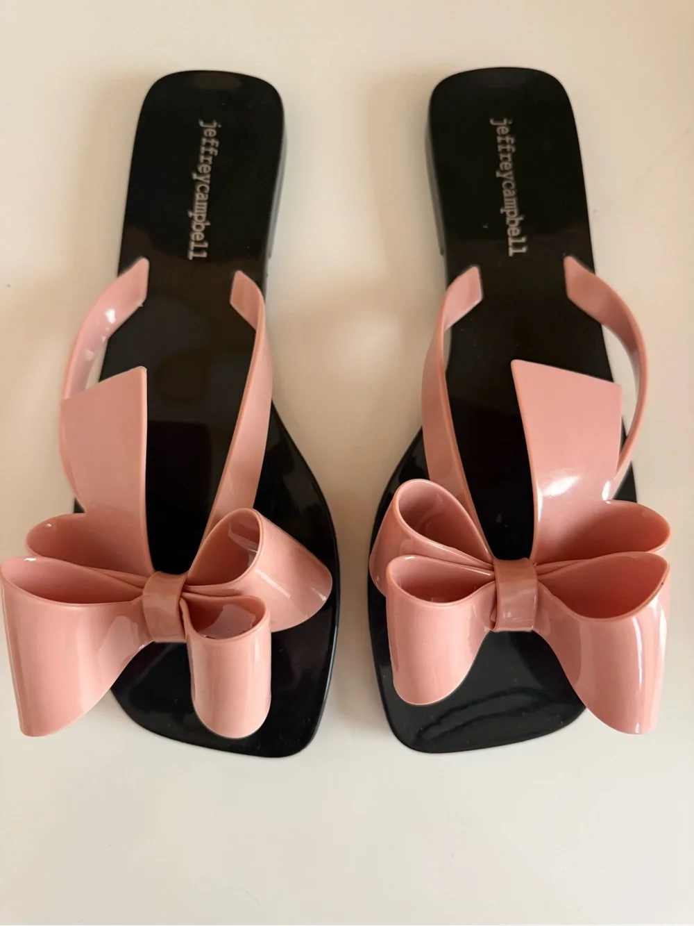 Jeffrey Campbell Black Footbed Pink Bow Jelly Slides